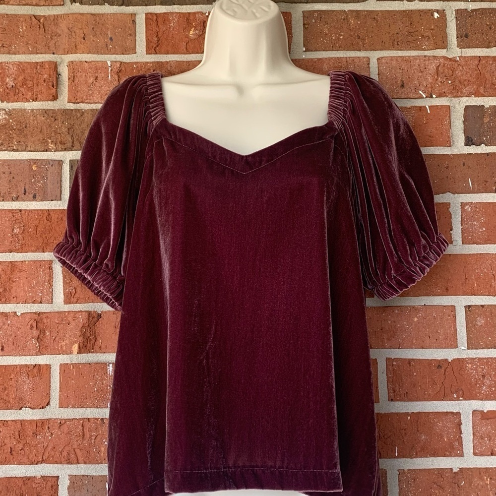 LOFT Velvet Sweetheart‎ Neck Puff Sleeve Top Size Small